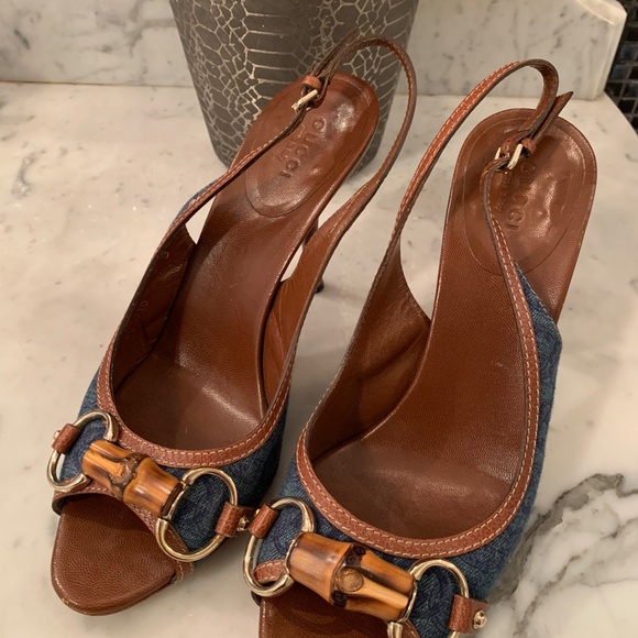 Authentic Gucci denim bamboo sling back heels. - Picture 6 of 7